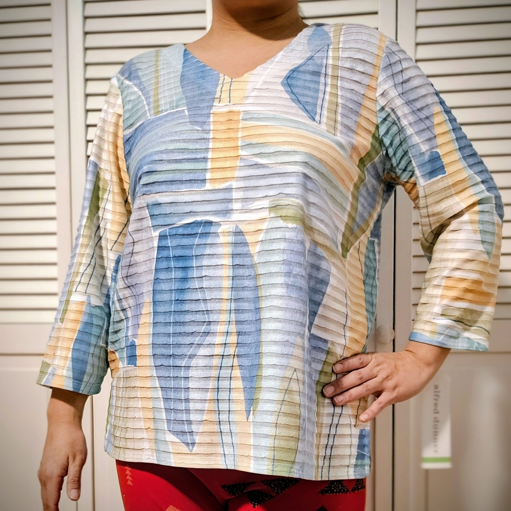 💯 Alfred Dunner Abstract Watercolor Rib Texture Blouse 💯